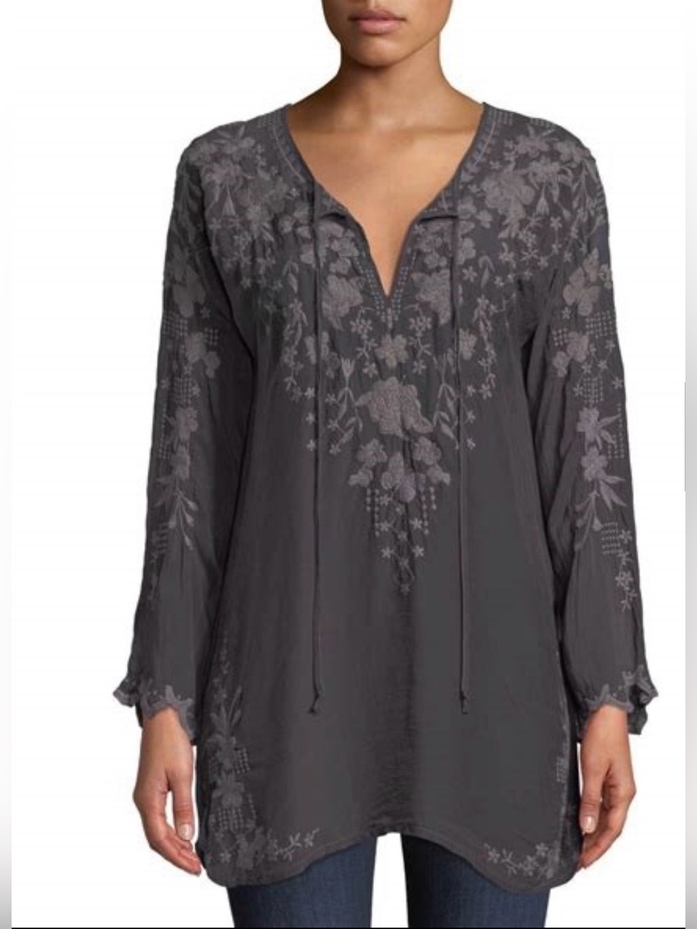 Johnny Was rare Butterfly Winter Tunic—grey tonal embroidery size Medium